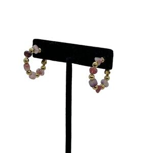 Vintage Napier Pink Stone Screw Back Hoop Earrings